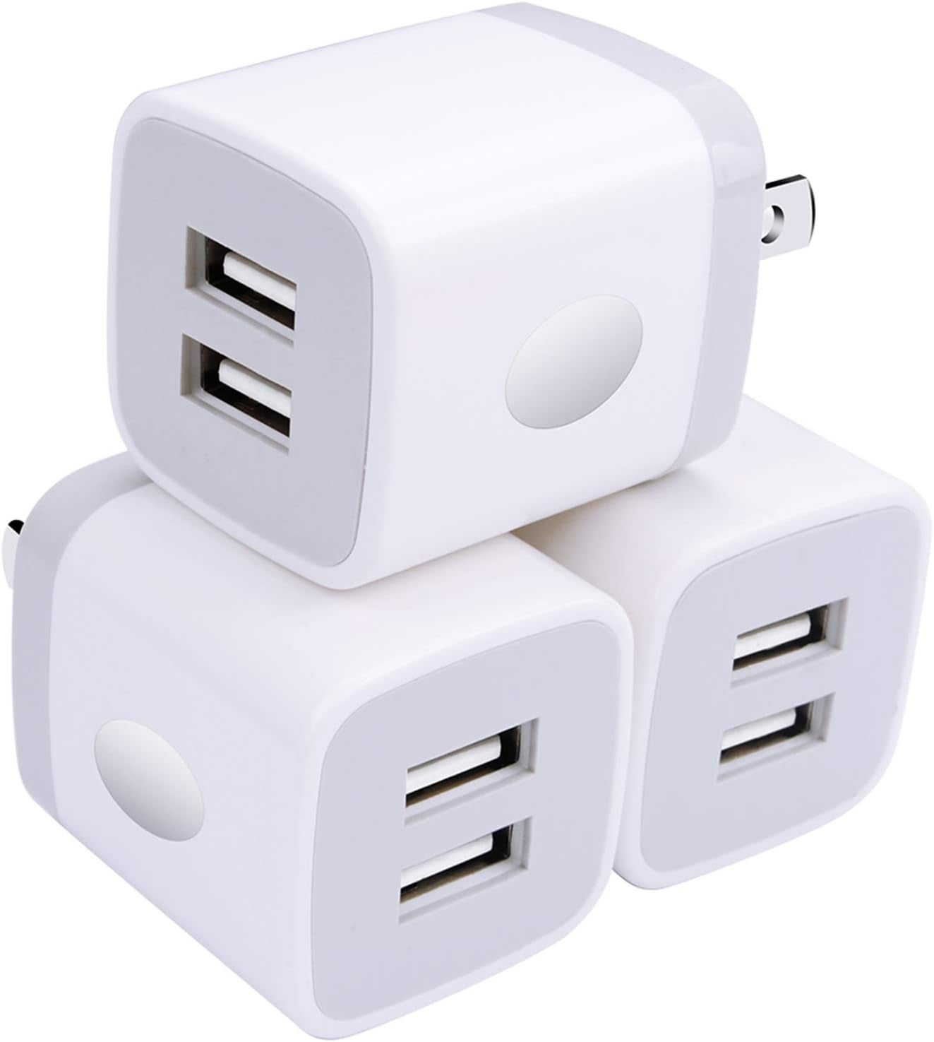 Wall Charger, USB Brick 3Pack 2.1A/5V Dual Port USB Plug Charger Cube ...