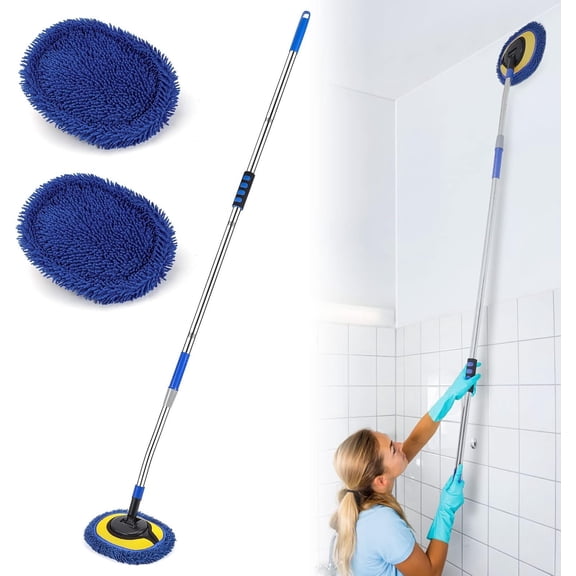 Wall Cleaner, Max 66'' Wall Mop with Long Handle, Ceiling Dust Mop with 15? Labor-Saving Elbow Extension Pole, Baseboard Duster Washer , High  Window Cleaning Brush, Roof Cleaning Tool-BU