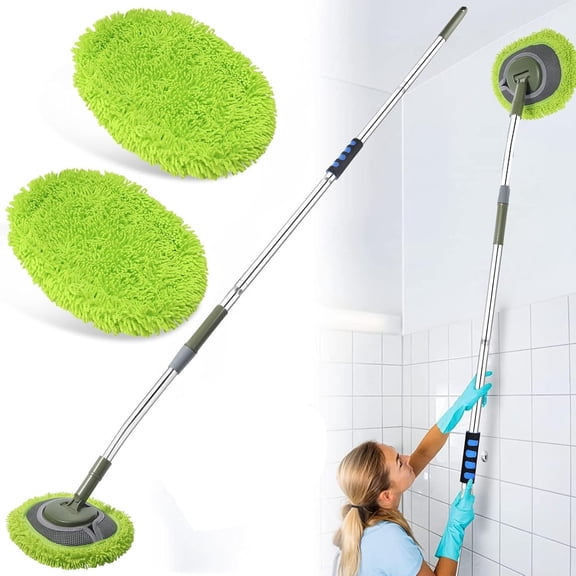 Wall Cleaner, Max 66'' Wall Mop with Long Handle, Ceiling Dust Mop with 15? Labor-Saving Elbow Extension Pole, Baseboard Duster Washer , High Window Cleaning Brush, Roof Cleaning Tool-GN