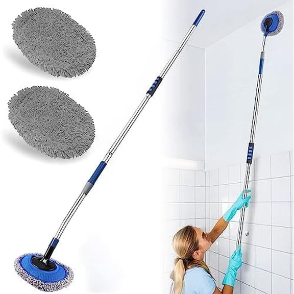 Wall Cleaner, Max 66'' Wall Mop with Long Handle, Ceiling Dust Mop with 15° Labor-Saving Elbow Extension Pole, Baseboard Duster Washer Scrubber, High Reach Window Cleaning Brush