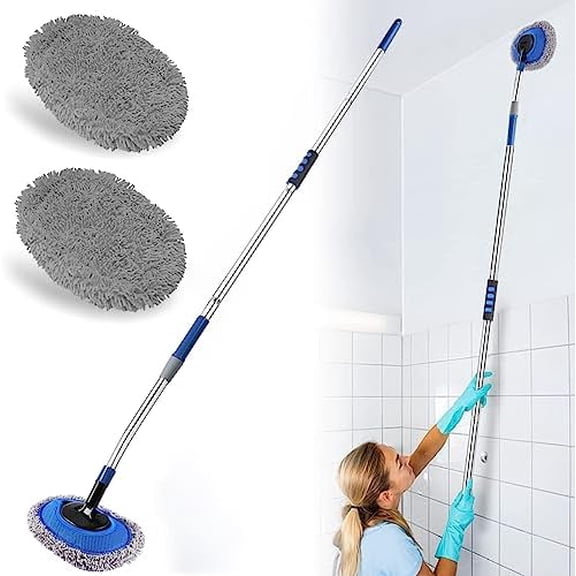 Wall Cleaner, Max 66'' Wall Mop with Long Handle, Ceiling Dust Mop with 15° Labor-Saving Elbow Extension Pole, Baseboard Duster Washer Scrubber, High Reach Window Cleaning Brush,