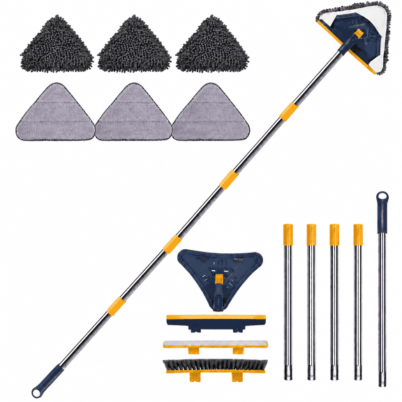 78 In Long Handle Wall Cleaner Mop , 5-in-1 Baseboard Cleaner Tool with Handle, 360 Wall Cleaning Tool with 3 Microfiber and 3 Chenille Pads for Ceiling, Baseboard, Window, Floor
