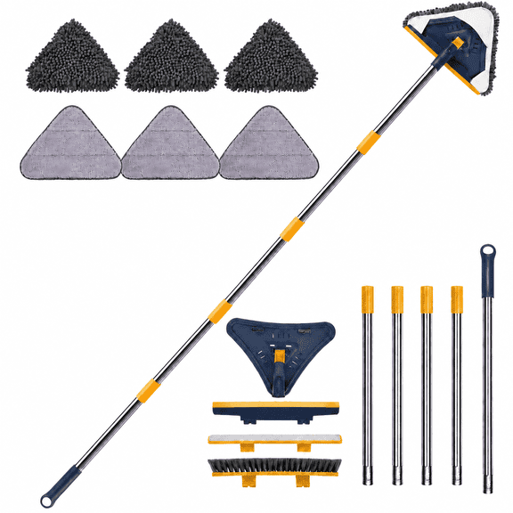 78 In Long Handle Wall Cleaner Mop , 5-in-1 Baseboard Cleaner Tool with Handle, 360 Wall Cleaning Tool with 3 Microfiber and 3 Chenille Pads for Ceiling, Baseboard, Window, Floor
