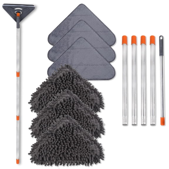 Wall Cleaner Mop with 79 Inches Long Handle, 360 Wall Washer Cleaner Tool for Walls/Ceiling Fans/Dust/Baseboard/Floors Clean, Ceiling Cleaner Tool Duster with Squeegee 6 Replacement Pads