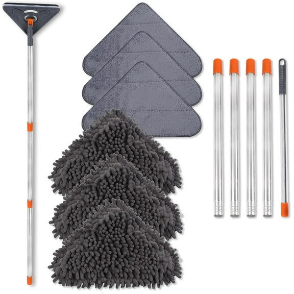 Wall Cleaner Mop with 79 Inches Long Handle, 360 Washer Tool for Walls/Ceiling Fans/Dust/Baseboard/Floors Clean, Ceiling Duster Squeegee 6 Replacement Pads