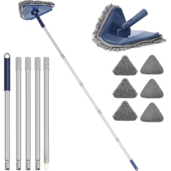 Wall Cleaner Mop with 82" Extendable Handle, 360? Rotating & 90? Flip, Microfiber/Chenille Pads, Built-in for Ceiling, Wall, Baseboard and Window Cleaning