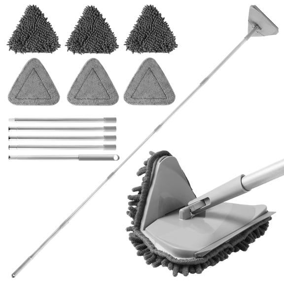 Wall Cleaner Mop with 82 Inches Long Handle, Baseboard Cleaner Tool Duster with Squeegee, Ceiling Cleaning Tool with 6 Replacement Pads for Painted Walls, Window, Floor
