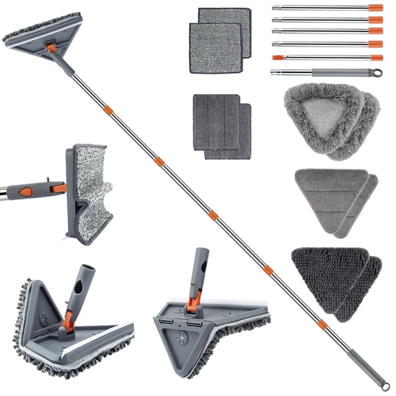 Wall Cleaner Mop 94" Long Handle 2-in-1 Triangle & Rectangle Head With Washable Pads For Multi-Surface Cleaning