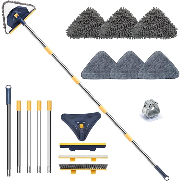 Wall Cleaner Mop with Long Handle, 5-in-1 Walls Cleaner Mops with 6 Replacement Microfiber Chenille Pads, , for Painted Walls, Window, Floor, Baseboards
