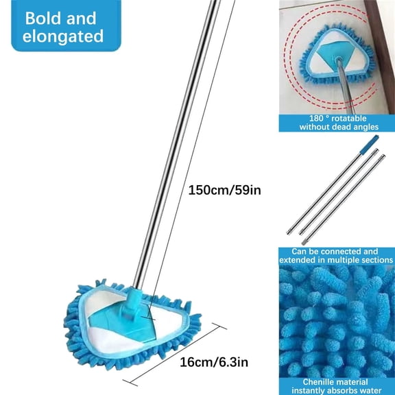 Wall Cleaner Mop with Long Handle 59 Inches, 3-in-1 Ceiling Cleaning Tool Duster with Replacement Microfiber Pads for Painted Walls, Window, Floor, Baseboard