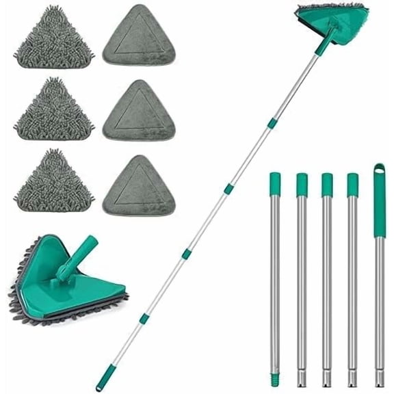 Wall Cleaner Mop with Long Handle 82 Inches, 3-in-1 Ceiling Cleaning Tool Duster with 6 Replacement Microfiber Chenille Pads for Painted Walls, Baseboard, Window, Floor (Green)