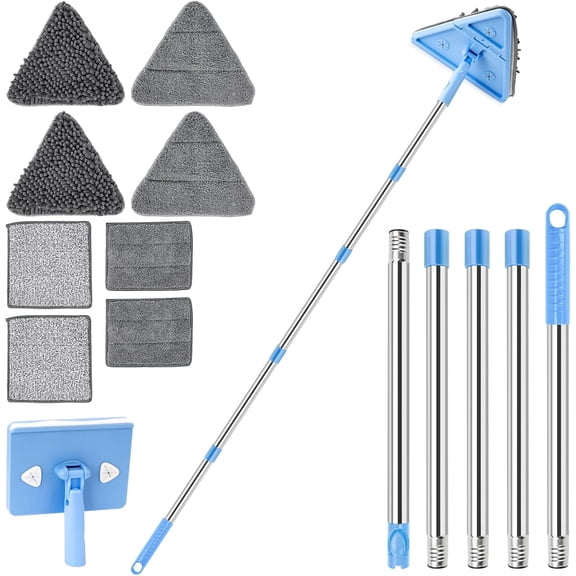 Wall Cleaner Mop with Long Handle 86 Inches, 4-in-1 Ceiling Cleaning Tool Duster with 8 Replacement Microfiber Chenille Pads for Walls, Baseboard, Ceiling, Window, Floor, Cabinet (Light Blue)