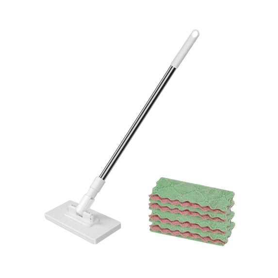 Wall Cleaner Mop, Stainless Steel Cloth, 49 in Handle, 6X9.5 in Head, Cloth Changing Mini Mop, Microfiber Towel, Random Color Variation, 10 Pc Refills, Home Surface Care