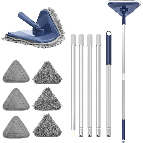 Wall Cleaner Mop with 82" Handle, 360? Rotating Triangle  and Microfiber Pads, -in  for Ceiling Mop, Baseboard Cleaning and Windows