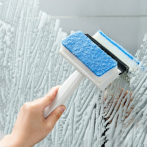 Wall Cleaning Brush | Double-Sided Tile Scraper | Adjustable Length 81-134cm | Plastic & Soft Rubber | White | Multi-Surface Bathroom, Window, Mirror, Floor Cleaner