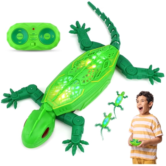 Remote Control Gecko Toy, Rechargeable RC Lizard with LED Light, Gravity-Defying Movement Interactive Prank Toy, Birthday Gifts for Kids Ages 3-12