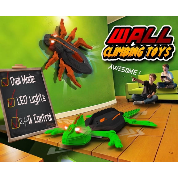 Wall Climbing Plastic RC Car, Remote Control Toy Vehicle, Dual Mode Wall & Floor Racing, LED Lights Creepy Crawly Indoor RC Toy, Kids Gift Age 3+