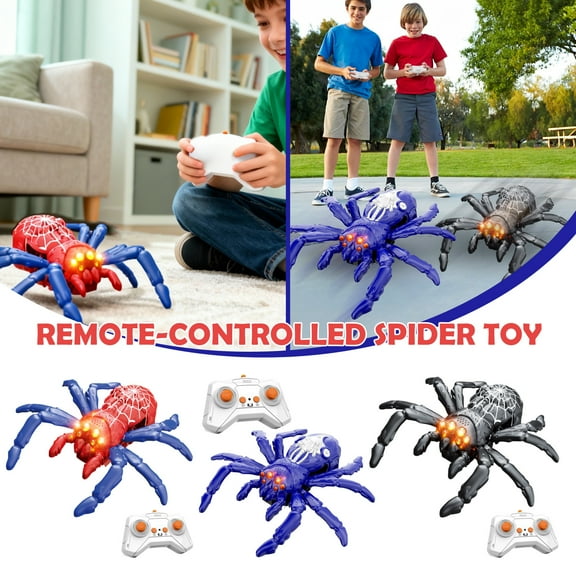 Wall Climbing RC Spider Toy, Rechargeable LED Suction Climber, 360° Spin Interactive Kids Gift(Black)