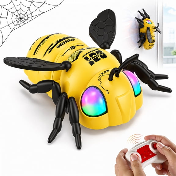 Doulami Remote Control Bee Toy, 2.4GHz Wall Climbing RC Toy for Kids, LED Glow Eyes & 360 Rotation Climbing Bug with 2 Batteries, Quiet Prank Toy for Boys & Girls Birthday Gift
