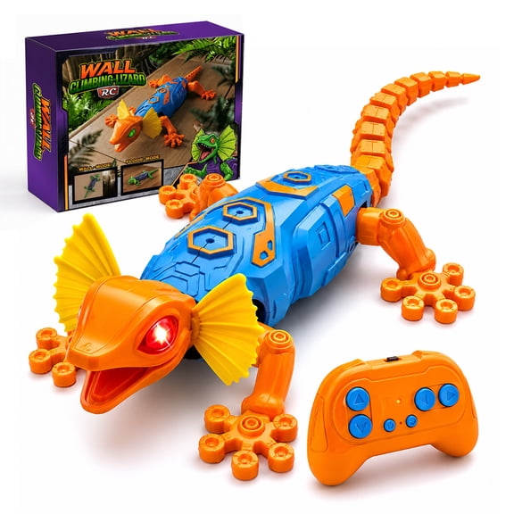 Wall Climbing Remote Control Lizard Toy, Dual Mode Rechargeable RC Wall Crawler with 360 Rotation and LED Eyes for Kids Ages 3+