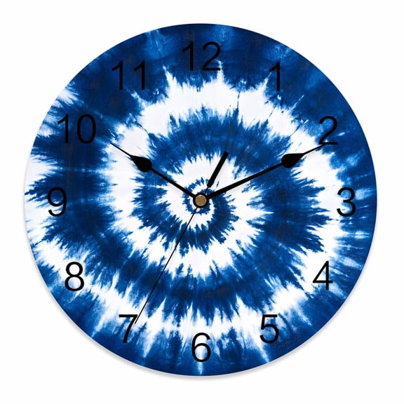 Wall Clock 10 Inch Abstract Explosion Tie Dye Round Silent Decorative Wall Clocks Battery Operated for Living Room Bedroom Kitchen Classroom Decor, Blue White,Small