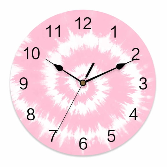Wall Clock 10 Inch Abstract Explosion Tie Dye Round Silent Decorative Wall Clocks Battery Operated for Living Room Bedroom Kitchen Classroom Decor, Pink White,Small