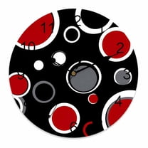 Wall Clock 10 Inch Abstract Modern Round Silent Decorative Wall Clocks Battery Operated for Living Room Bedroom Kitchen Classroom Decor, Geometric Circle Red Black White,Small