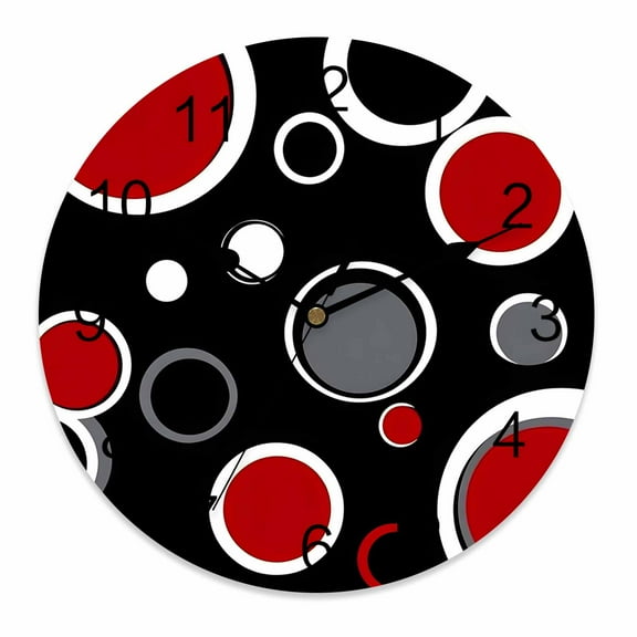 Wall Clock 10 Inch Abstract Modern Round Silent Decorative Wall Clocks Battery Operated for Living Room Bedroom Kitchen Classroom Decor, Geometric Circle Red Black White,Small