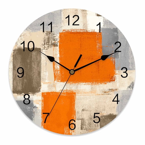 Wall Clock 10 Inch Abstract Vintage Round Silent Decorative Wall Clocks Battery Operated for Living Room Bedroom Kitchen Classroom Decor, Art Oil Painting Texture Orange,Small