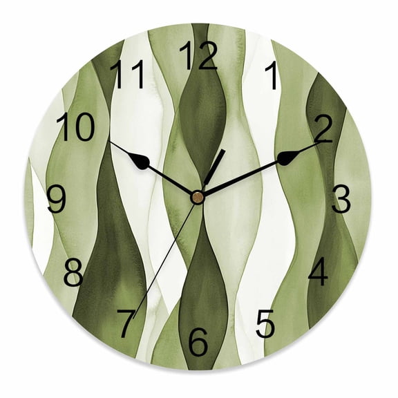 Wall Clock 10 Inch Abstract Wave Pattern Texture Round Silent Decorative Wall Clocks Battery Operated for Living Room Bedroom Kitchen Classroom Decor, Sage Green,Small