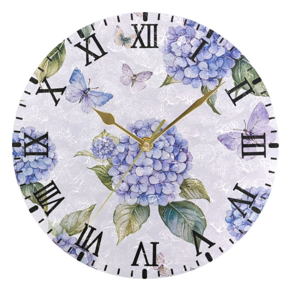 Wall Clock 10 Inch Battery Operated Clocks Living Room Decor, Silent Non-Ticking for Living Room Home Kitchen office Blue Hydrangea