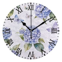 Wall Clock 10 Inch Battery Operated Clocks Living Room Decor, Silent Non-Ticking for Living Room Home Kitchen office Blue Hydrangea