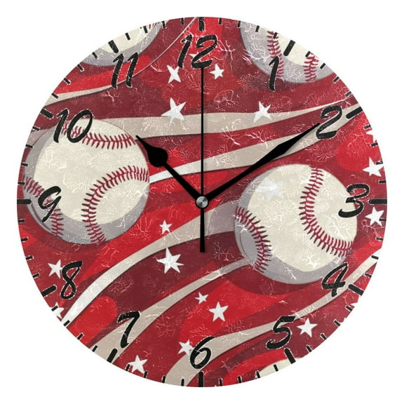 Wall Clock 10 Inch Battery Operated Clocks Living Room Decor, Silent Non-Ticking for Living Room Home Kitchen office Clock Baseball Pattern