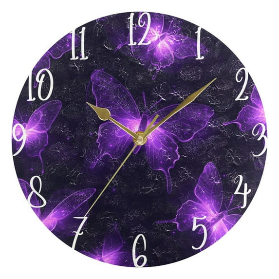 Wall Clock 10 Inch Battery Operated Clocks Living Room Decor, Silent Non-Ticking for Living Room Home Kitchen office Glowing Butterflies Pattern