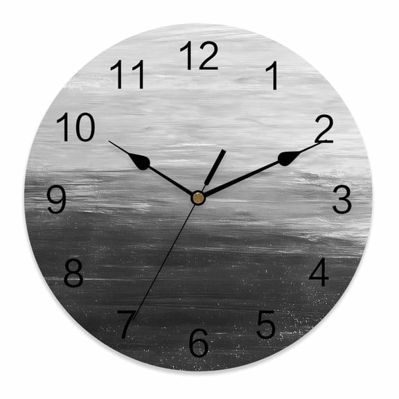 Wall Clock 10 Inch Black and White Brush Stroke Textured Round Silent Decorative Wall Clocks Battery Operated for Living Room Bedroom Kitchen Classroom Decor, Abstract Modern,Small
