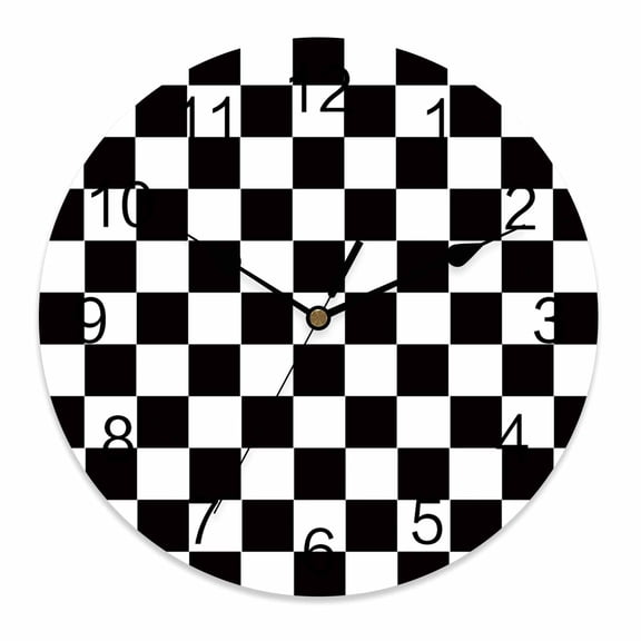 Wall Clock 10 Inch Black And White Checkered Plaid Round Silent Decorative Wall Clocks Battery Operated for Living Room Bedroom Kitchen Classroom Decor, Classic Geometric Pattern,Small