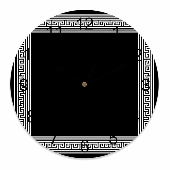 Wall Clock 10 Inch Black White Greek Key Pattern Round Silent Decorative Wall Clocks Battery Operated for Living Room Bedroom Kitchen Classroom Decor, Geometric Modern,Small
