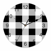 Wall Clock 10 Inch Black White Plaid Round Silent Decorative Wall Clocks Battery Operated for Living Room Bedroom Kitchen Classroom Decor, Checkerd Pattern,Small
