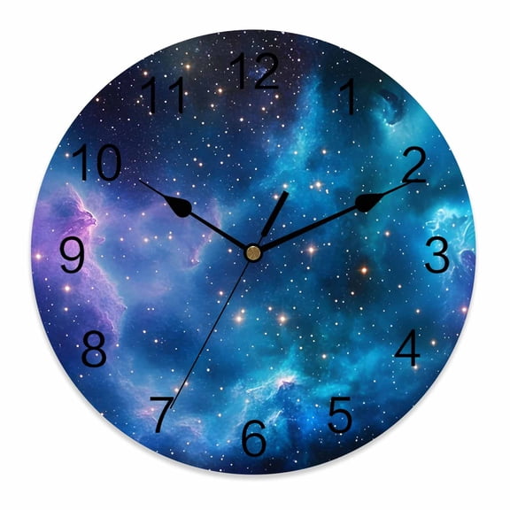 Wall Clock 10 Inch Blue Purple Galaxy Round Silent Decorative Wall Clocks Battery Operated for Living Room Bedroom Kitchen Classroom Decor, Universe Space,Small