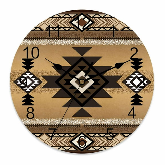 Wall Clock 10 Inch Brown Southwest Tribal Pattern Round Silent Decorative Wall Clocks Battery Operated for Living Room Bedroom Kitchen Classroom Decor, Boho Retro Ethnic Style,Small