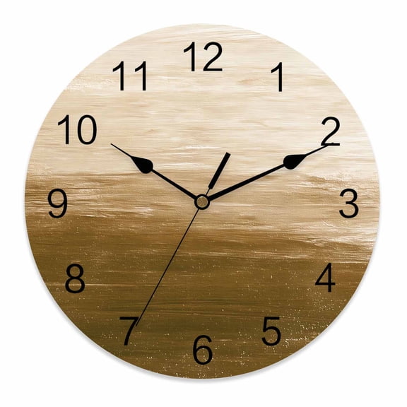 Wall Clock 10 Inch Brown White Brush Stroke Textured Round Silent Decorative Wall Clocks Battery Operated for Living Room Bedroom Kitchen Classroom Decor, Abstract Modern,Small