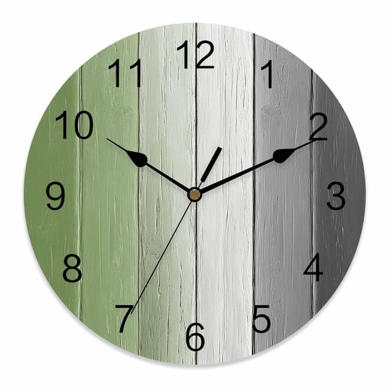 Wall Clock 10 Inch Farmhouse Rustic Wood Round Silent Decorative Wall Clocks Battery Operated for Living Room Bedroom Kitchen Classroom Decor, Sage Green Grey,Small