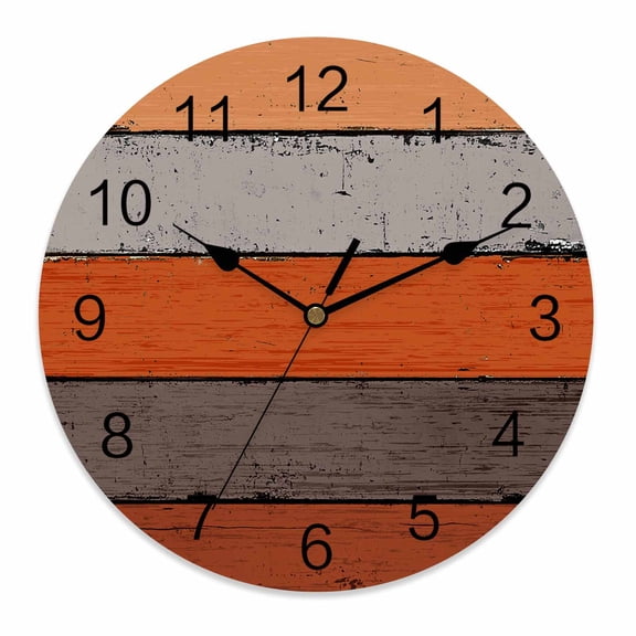 Wall Clock 10 Inch Farmhouse Rustic Wood Texture Round Silent Decorative Wall Clocks Battery Operated for Living Room Bedroom Kitchen Classroom Decor, Burnt Orange Grey,Small