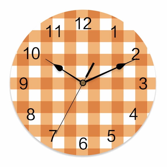 Wall Clock 10 Inch Farmhouse Vintage Round Silent Decorative Wall Clocks Battery Operated for Living Room Bedroom Kitchen Classroom Decor, Gingham Checkered Texture Burnt Orange,Small