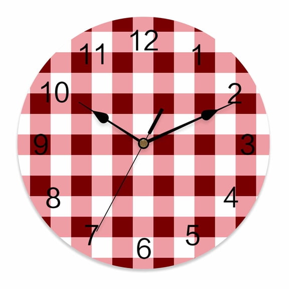 Wall Clock 10 Inch Farmhouse Vintage Round Silent Decorative Wall Clocks Battery Operated for Living Room Bedroom Kitchen Classroom Decor, Gingham Checkered Texture Fire Brick,Small