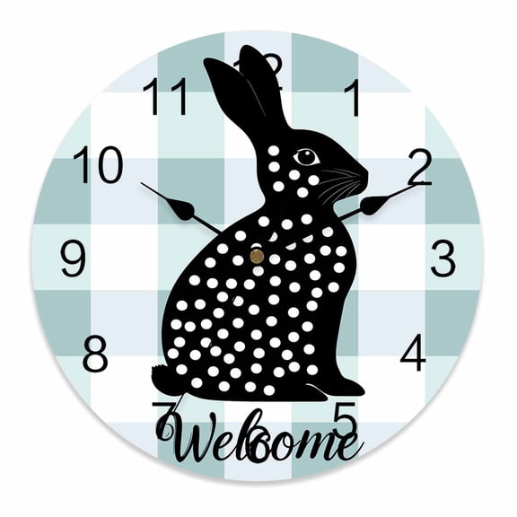 Wall Clock 10 Inch Farmhouse Vintage Round Silent Decorative Wall Clocks Battery Operated for Living Room Bedroom Kitchen Classroom Decor, Polka Dot Rabbit Blue Checkered Blue Black,Small
