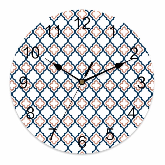 Wall Clock 10 Inch Floral Geometric Round Silent Decorative Wall Clocks Battery Operated for Living Room Bedroom Kitchen Classroom Decor, Teal Orange Abstract Pattern,Small