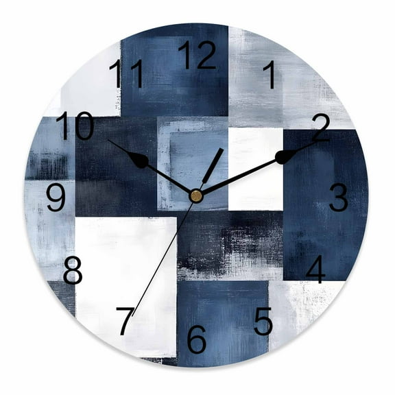 Wall Clock 10 Inch Navy Blue Grey Round Silent Decorative Wall Clocks Battery Operated for Living Room Bedroom Kitchen Classroom Decor, Ombre Modern Abstract Art,Small