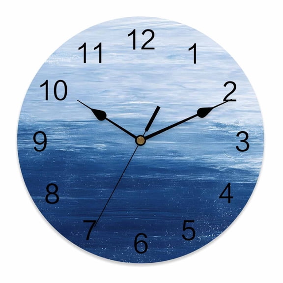 Wall Clock 10 Inch Navy Blue White Brush Stroke Textured Round Silent Decorative Wall Clocks Battery Operated for Living Room Bedroom Kitchen Classroom Decor, Abstract Modern,Small