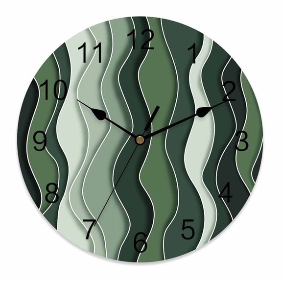 Wall Clock 10 Inch Ombre Sage Green Round Silent Decorative Wall Clocks Battery Operated for Living Room Bedroom Kitchen Classroom Decor, Abstract Ocean Waves,Small